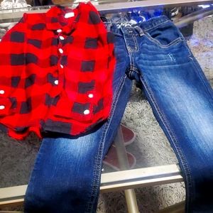 Gap lumber jack shirt & blue jeans. Ment Condition
